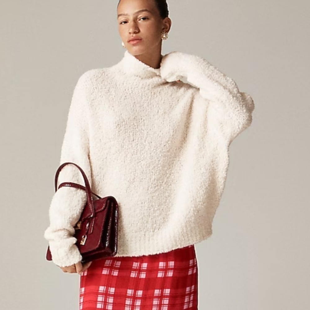 J Crew Natural Turtleneck Sweater In Boucl Yarn